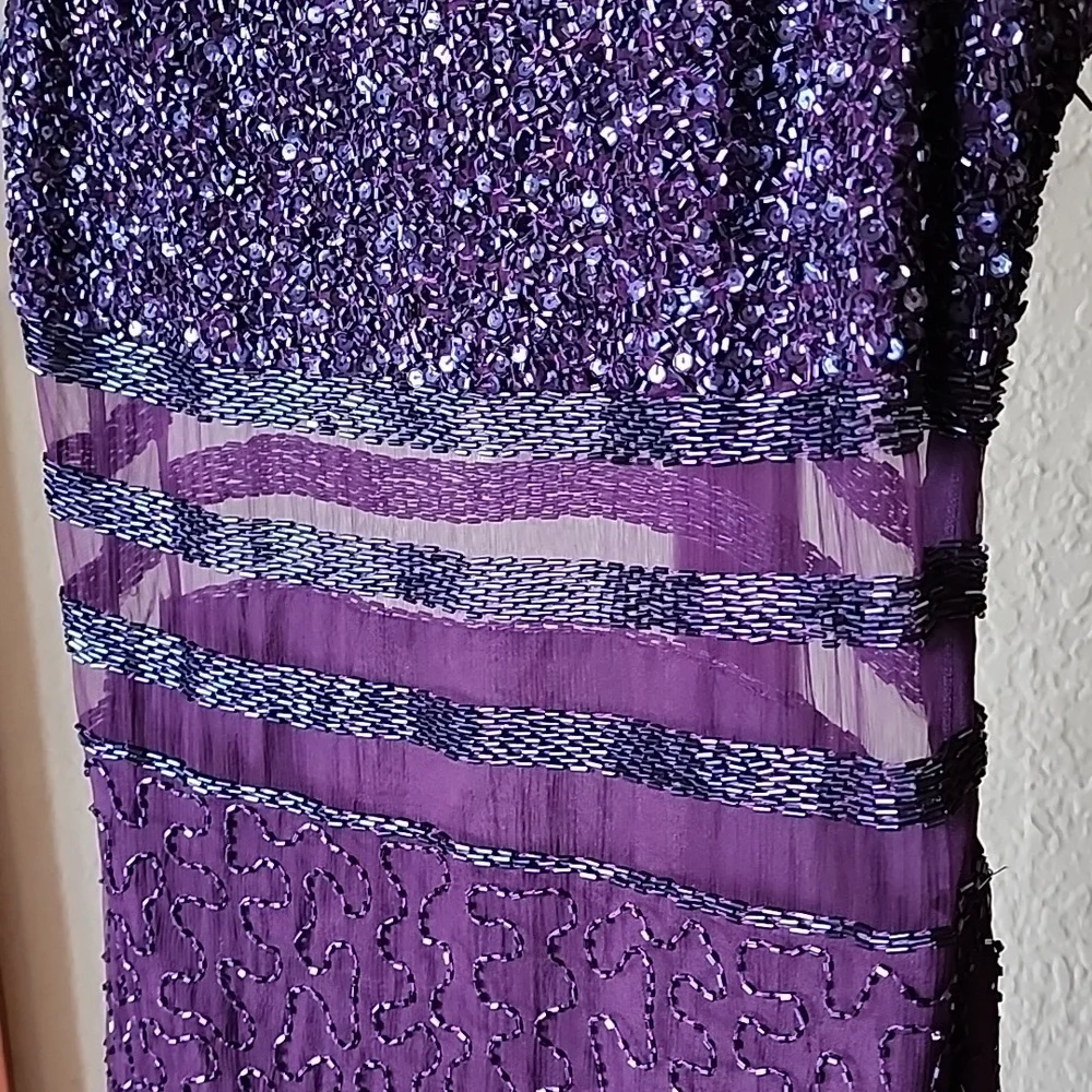 Laurence Kazar Gown 100% Silk Dress size PS plum color beaded VINTAGE - Picture 6 of 17